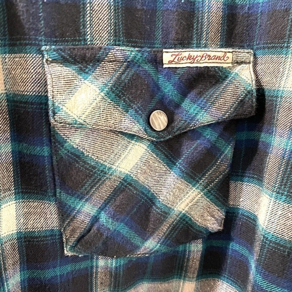 LUCKY BRAND Men’s M Plaid Flannel Western Shirt Pearl Snaps Long Sleeves - Picture 5 of 5